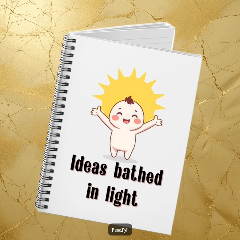 Funny Notebook: A notebook with a cover displaying a happy character with arms outstretched, joyfully embracing a warm, radiant sunbeam.