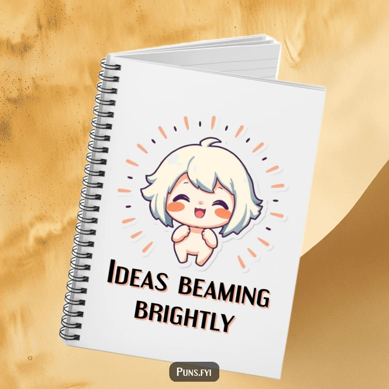 Funny notebook with a character radiating lines of joy, ideal for journaling happy thoughts and positive affirmations.