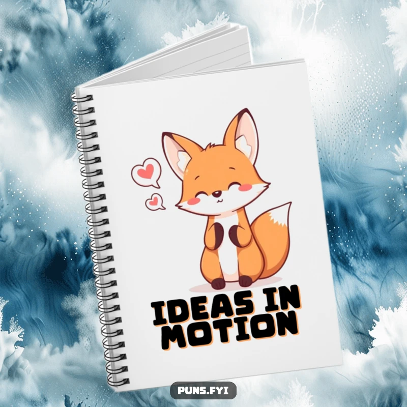Funny kawaii fox juggling speech bubbles, a cute notebook for jotting down chatty ideas.