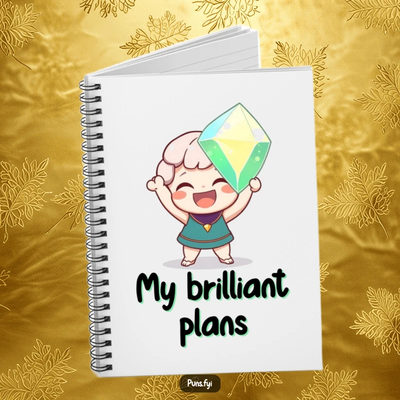 Funny notebook with a delighted character holding a sparkling gem, perfect for jotting down valuable ideas and treasures.