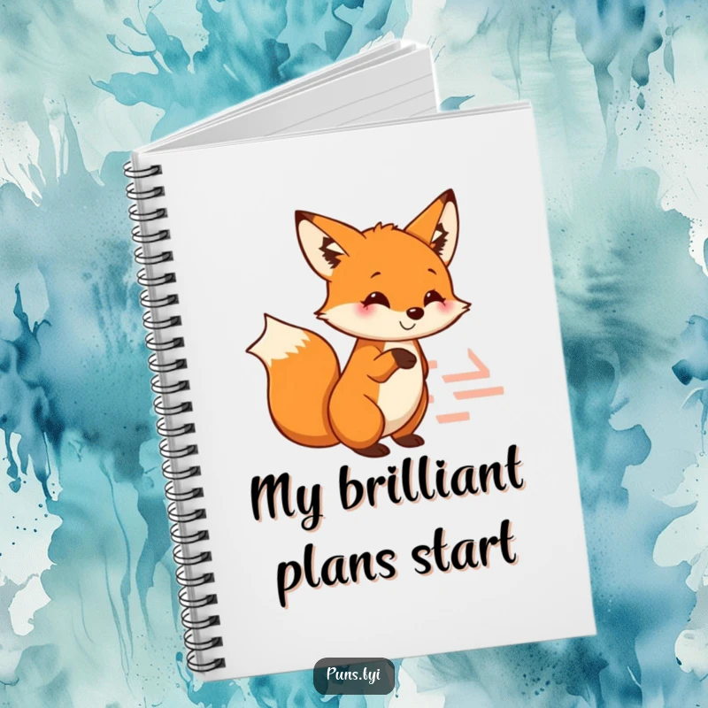 Funny fox notebook featuring a smiling fox pointing at a maze, perfect for journaling, planning, and creative problem-solving.