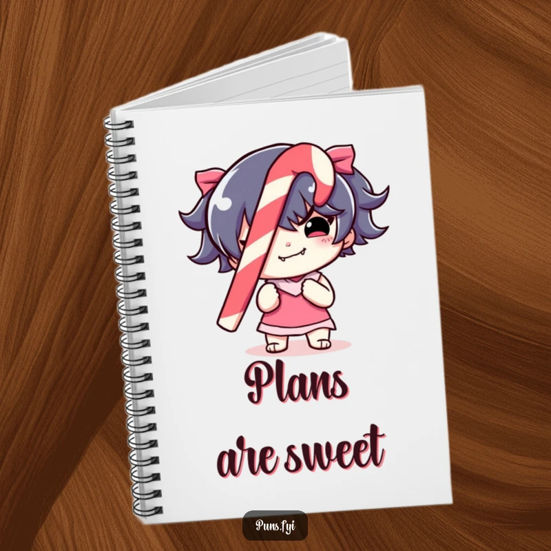 Funny Notebook with a mischievous character holding a striped candy cane, ideal for jotting down notes with holiday humor.