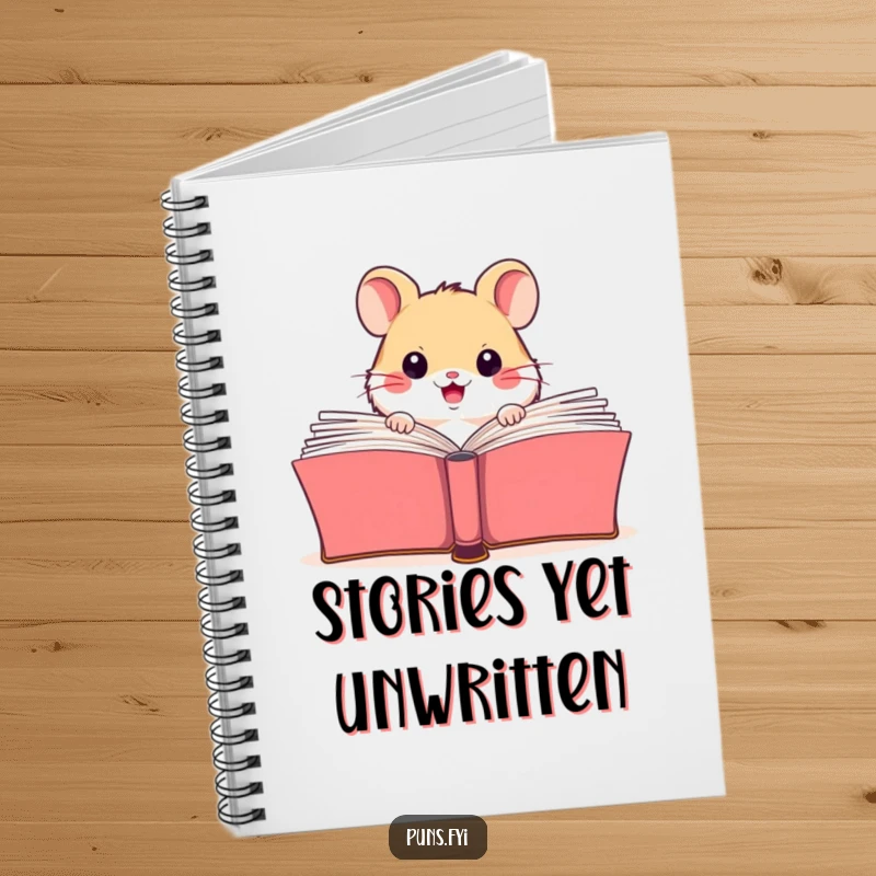 Funny notebook featuring a happy hamster peeking from behind a giant open book, ideal for notes and reading lists.