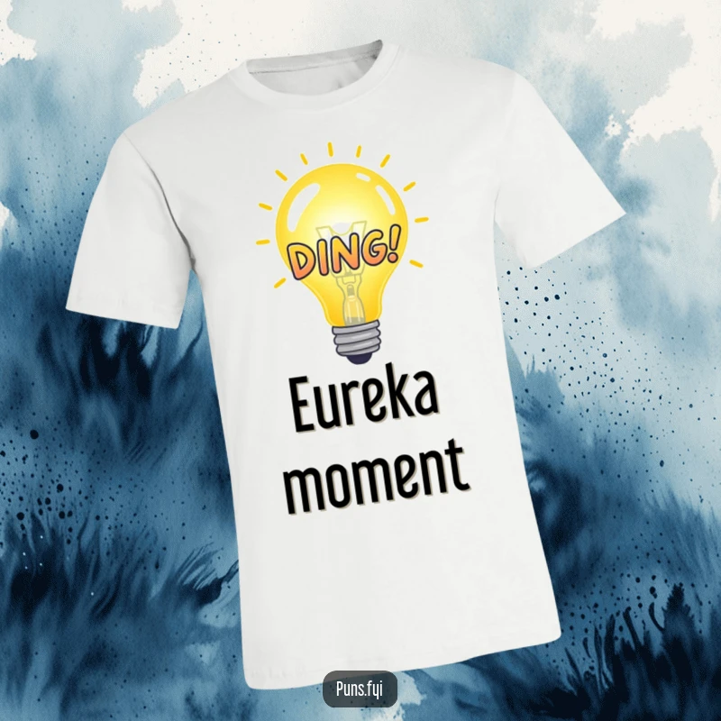 Funny T-Shirt featuring a bright, illuminated idea bulb with a cheerful DING! graphic, celebrating intelligence and humor.