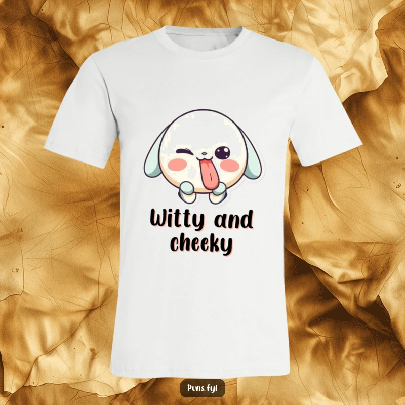 Funny t-shirt depicting a playful character sticking its tongue out and giving a wink, embodying mischievous spirit and fun.