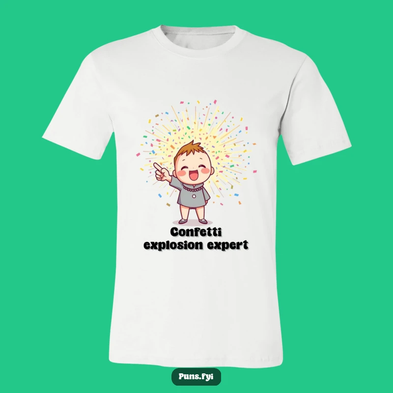 Funny Confetti Burst T-Shirt: Enthusiastic Character Tee for Festive Fun