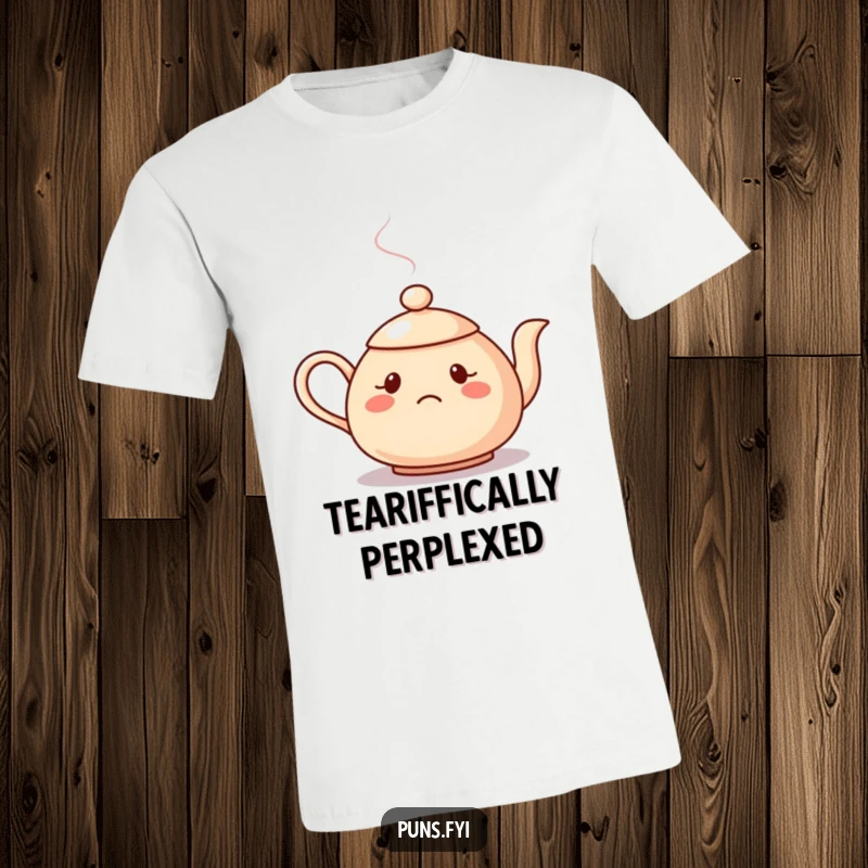 Funny t-shirt depicting a confused teapot with steam creating a question mark, ideal for expressing thoughtful bewilderment.