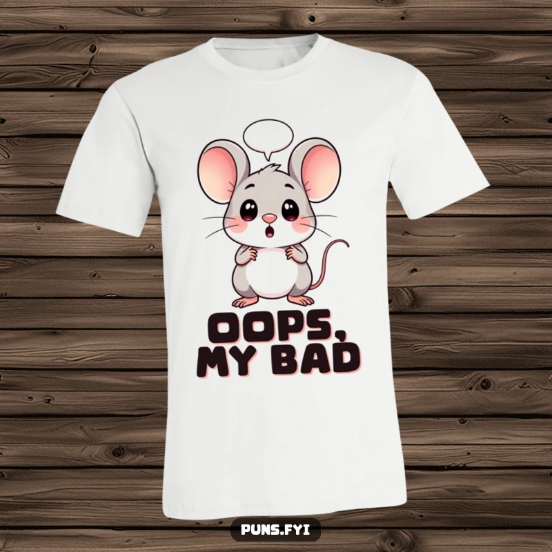 Funny t-shirt with a kawaii mouse looking utterly surprised, a speech bubble floats above its head, conveying shock and amusement.