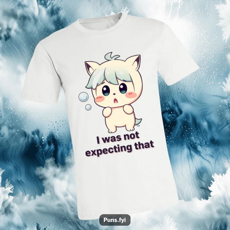 Funny T-Shirt: A character's wide-eyed, startled expression as a small bubble pops, capturing hilarious shock for any occasion.