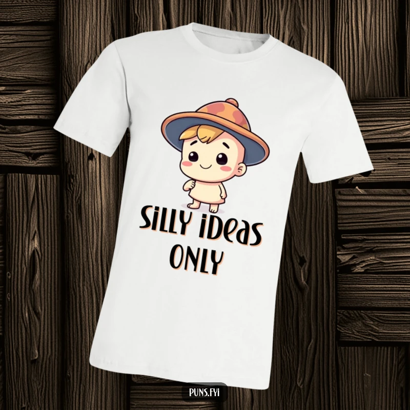 Funny t-shirt with a happy character sporting a silly, oversized thinking cap, perfect for showcasing unique and creative thought as a funny gift.
