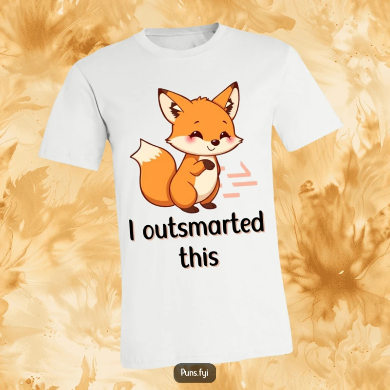 Funny fox t-shirt featuring a smiling fox pointing a paw at a maze, symbolizing intelligence and a humorous approach to challenges.