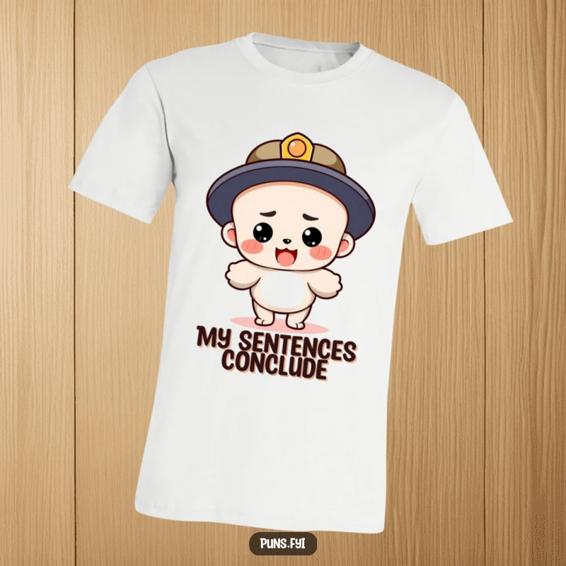 Funny t-shirt featuring a determined period character landing triumphantly after finishing a lengthy, complex sentence, celebrating grammatical achievement.