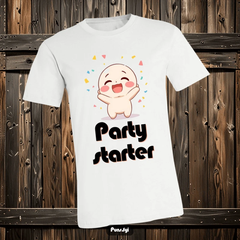 Funny t-shirt displaying a happy character joyfully giggling as they toss a festive shower of confetti high into the air.