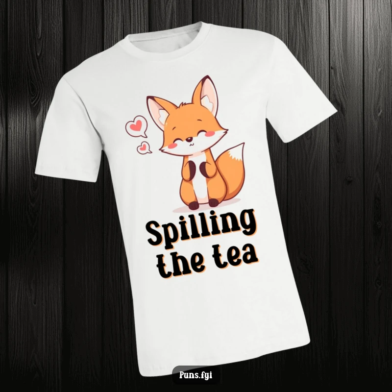 Funny kawaii fox gleefully juggling three tiny speech bubbles on a fun t-shirt.