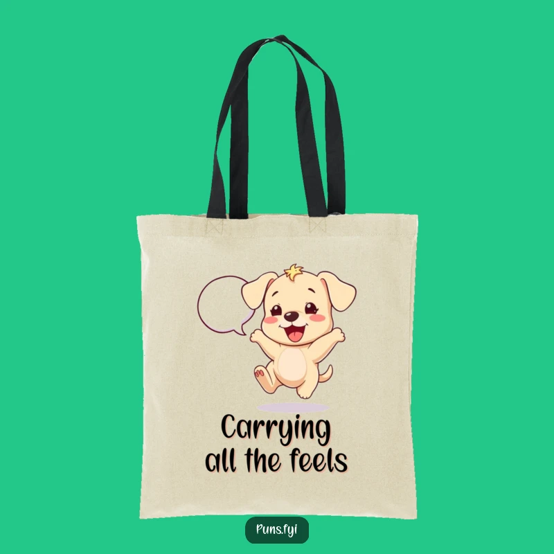 Funny Excited Puppy Tote Bag - Cheerful Dog Shopping Bag, Great Gift