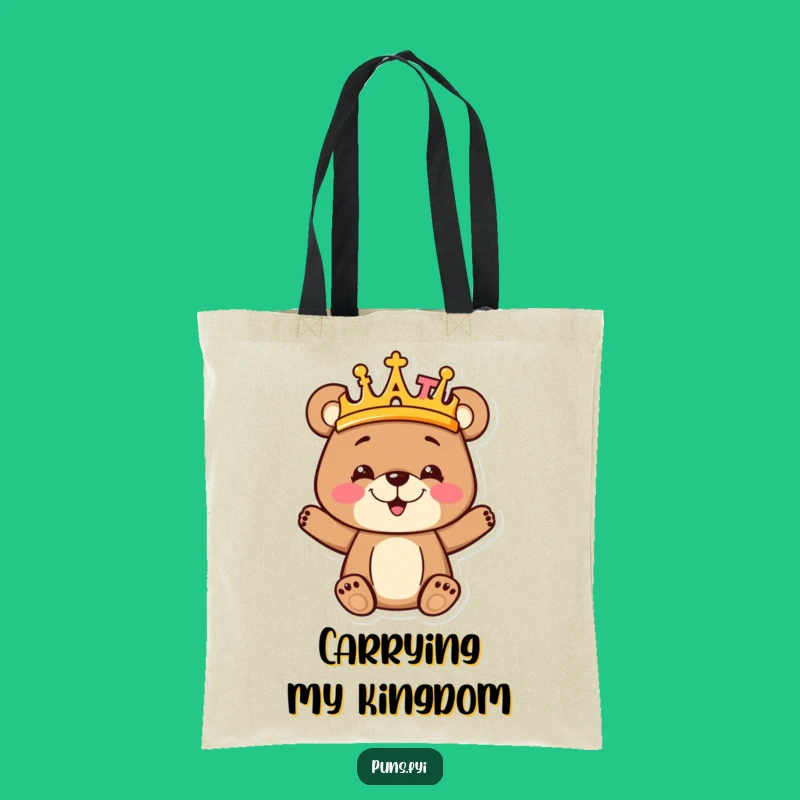 Funny Bear Cub Crown Tote Bag: Letter King, Perfect Gift for Learners