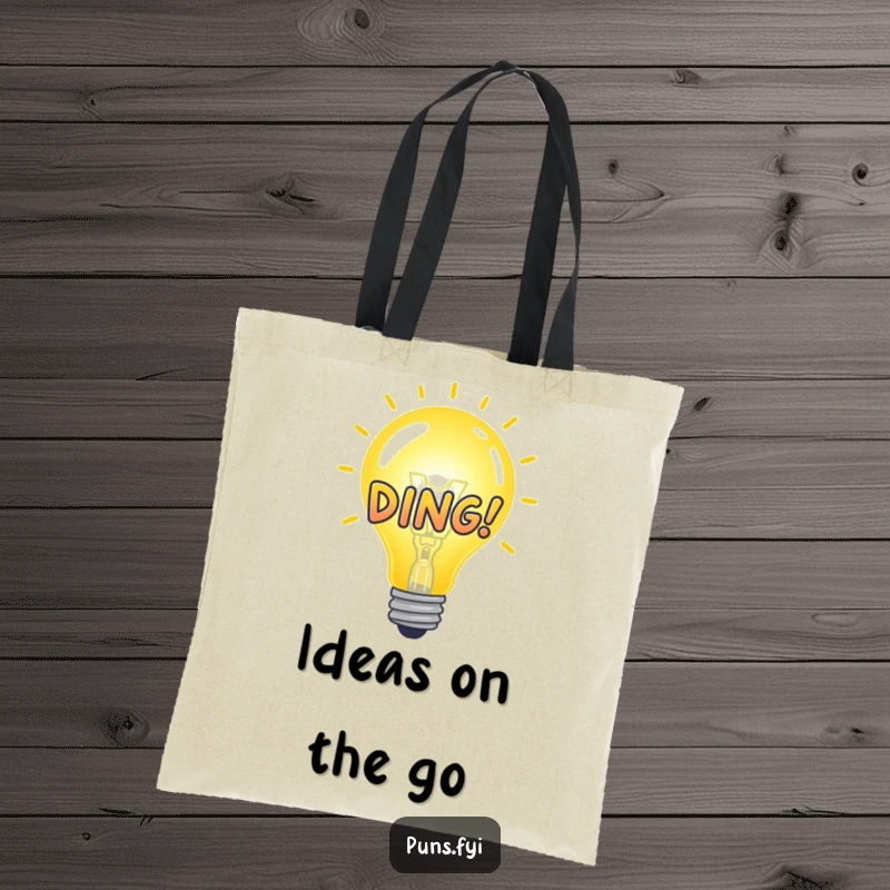 Funny Tote Bag with a bright idea bulb and DING! graphic, ideal for carrying essentials with a touch of witty inspiration.