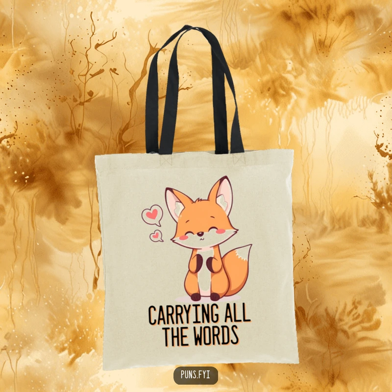 Funny kawaii fox juggling speech bubbles, a cute and functional tote bag for chatterboxes.