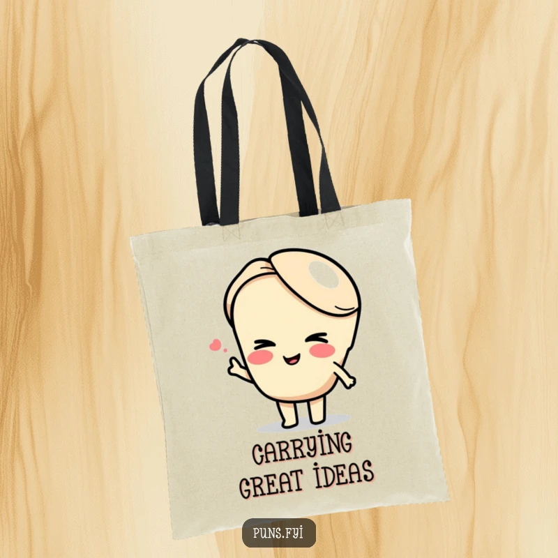 Funny semicolon tote bag featuring a winking semicolon character linking two phrases, perfect for carrying books and wit.